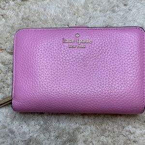 Kate Spade Light Pink Lena  Medium Bifold Pebbled Leather Wallet
